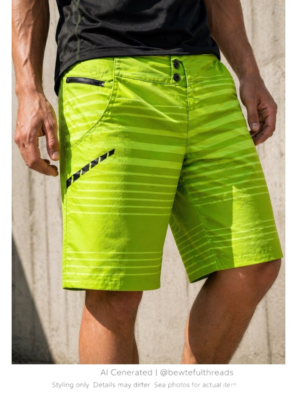 Neon Green MTB Techwear Shorts Utility Zip Pocket Gorpcore L